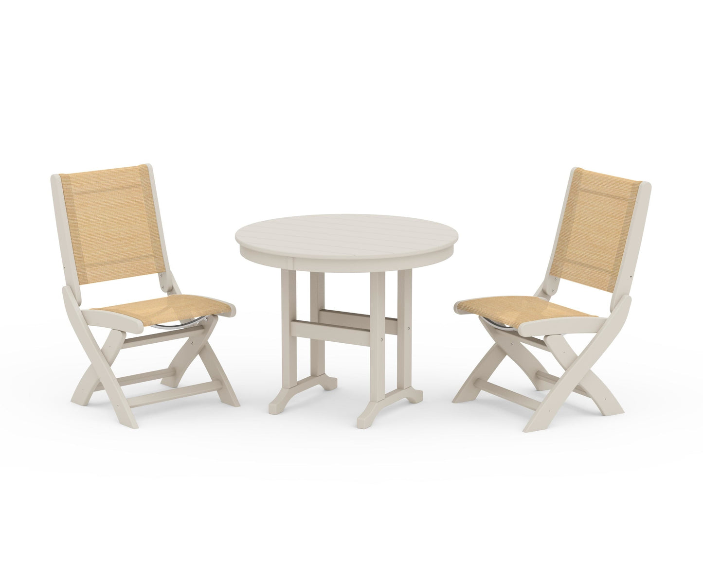 Coastal Folding Side Chair 3-Piece Round Dining Set