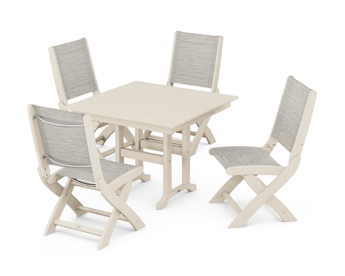 Coastal Folding Side Chair 5-Piece Farmhouse Dining Set