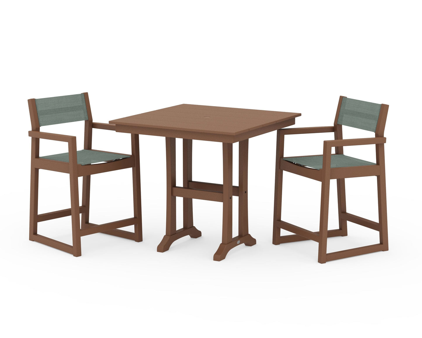 EDGE Sling Arm Chair 3-Piece Farmhouse Counter Set with Trestle Legs