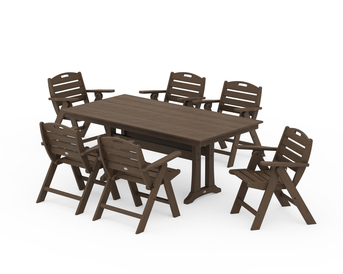 Nautical Lowback 7-Piece Farmhouse Dining Set with Trestle Legs