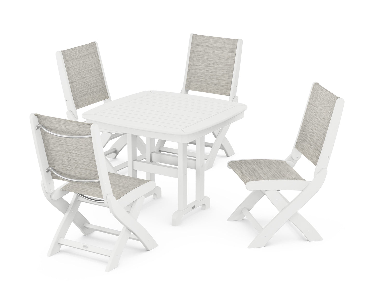 Coastal Folding Side Chair 5-Piece Dining Set