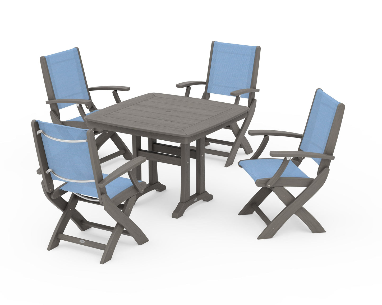 Coastal Folding Chair 5-Piece Dining Set with Trestle Legs