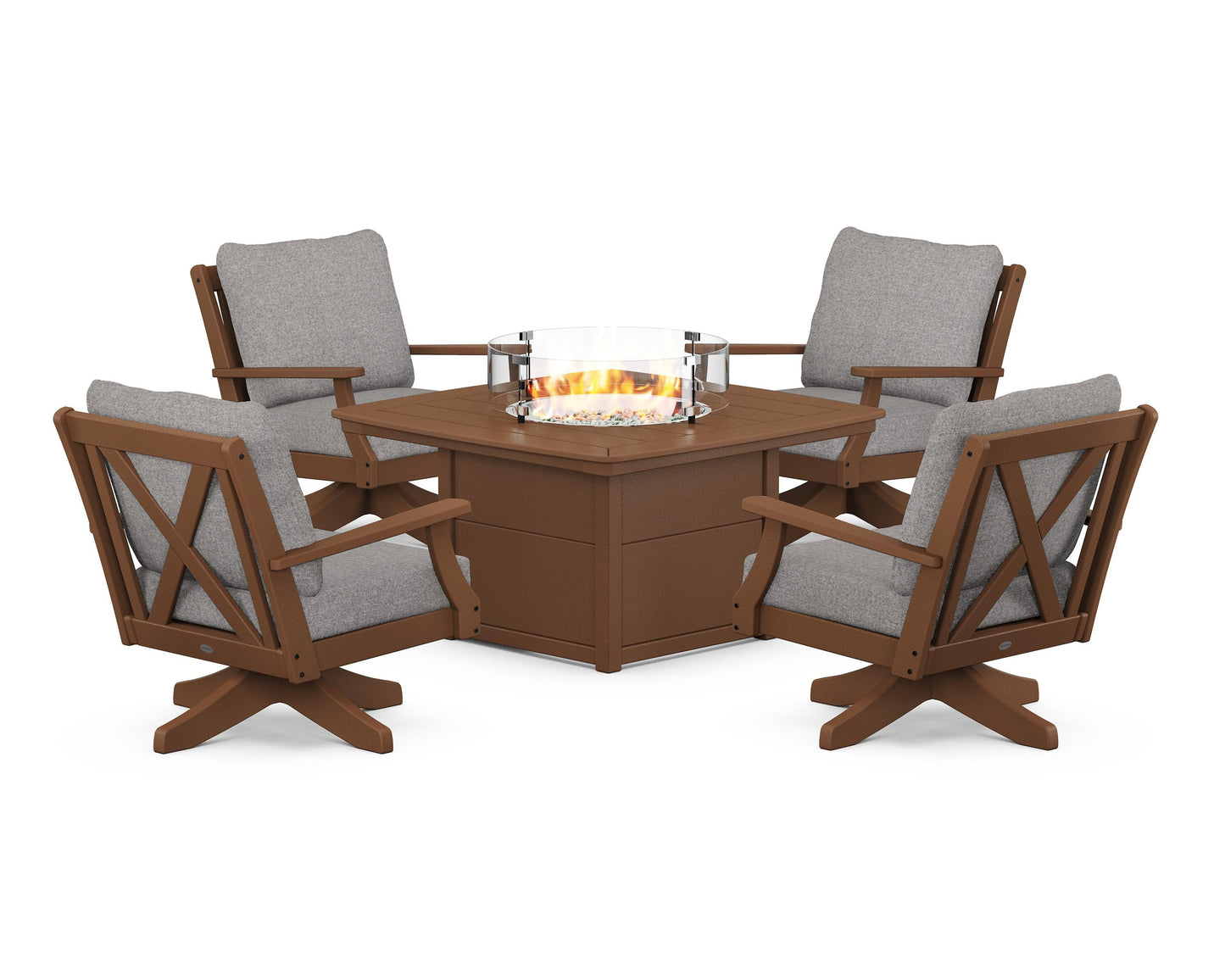 Braxton 5-Piece Deep Seating Swivel Conversation Set with Fire Pit Table