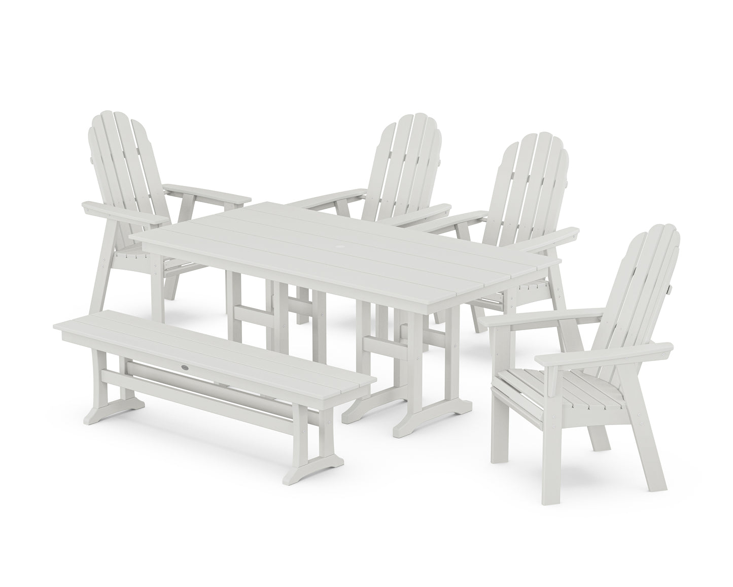 Vineyard Curveback Adirondack Chair 6-Piece Farmhouse Dining Set with Bench