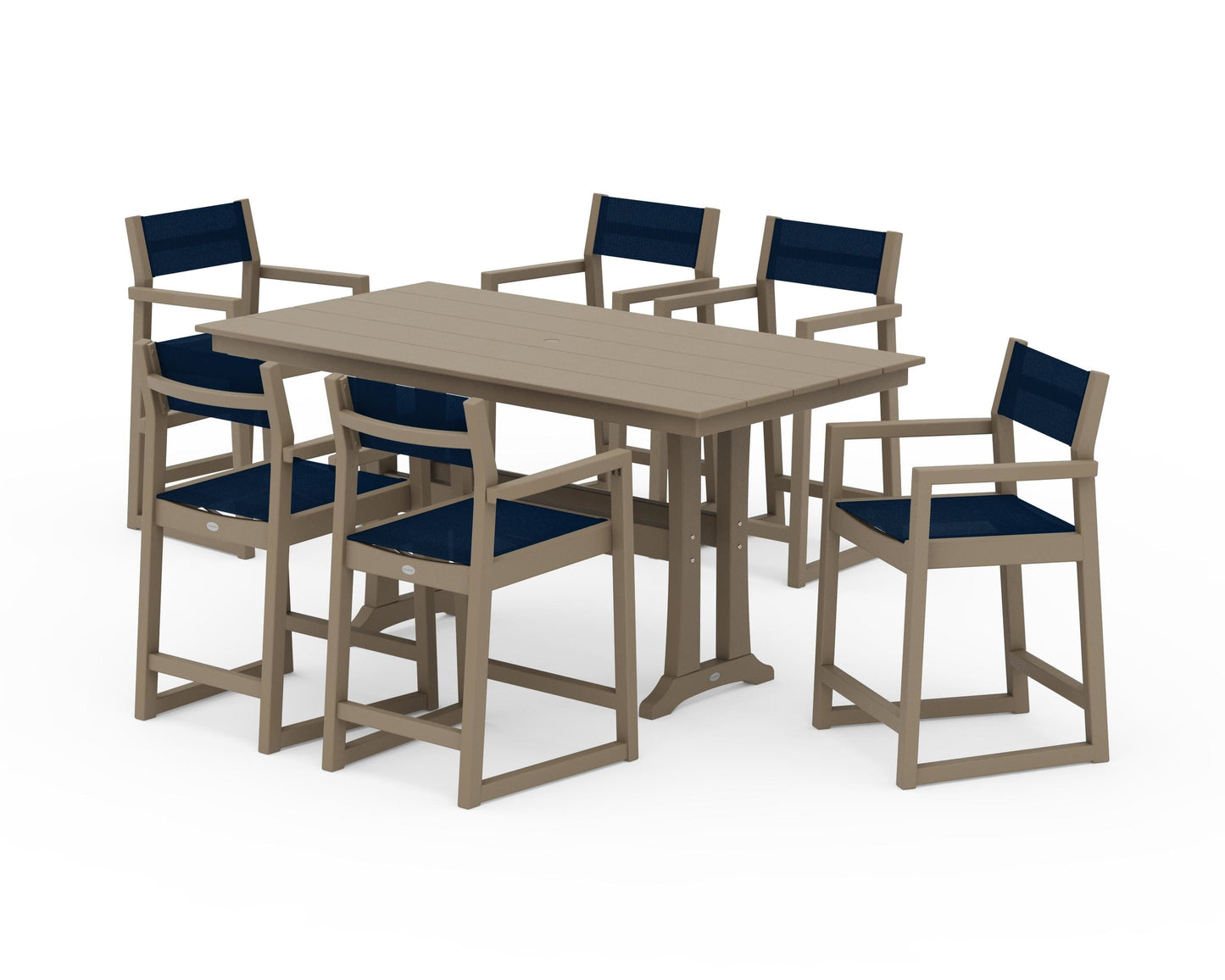 EDGE Sling Arm Chair 7-Piece Farmhouse Counter Set with Trestle Legs