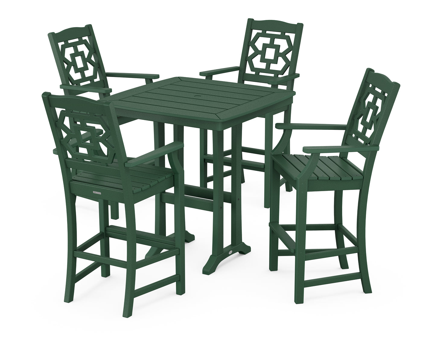 Chinoiserie 5-Piece Bar Set with Trestle Legs