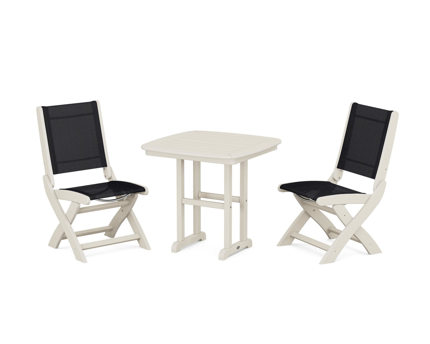 Coastal Folding Side Chair 3-Piece Dining Set