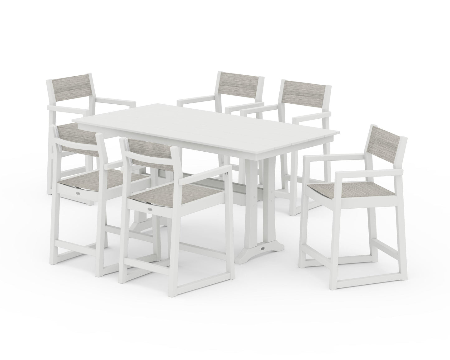 EDGE Sling Arm Chair 7-Piece Farmhouse Counter Set with Trestle Legs