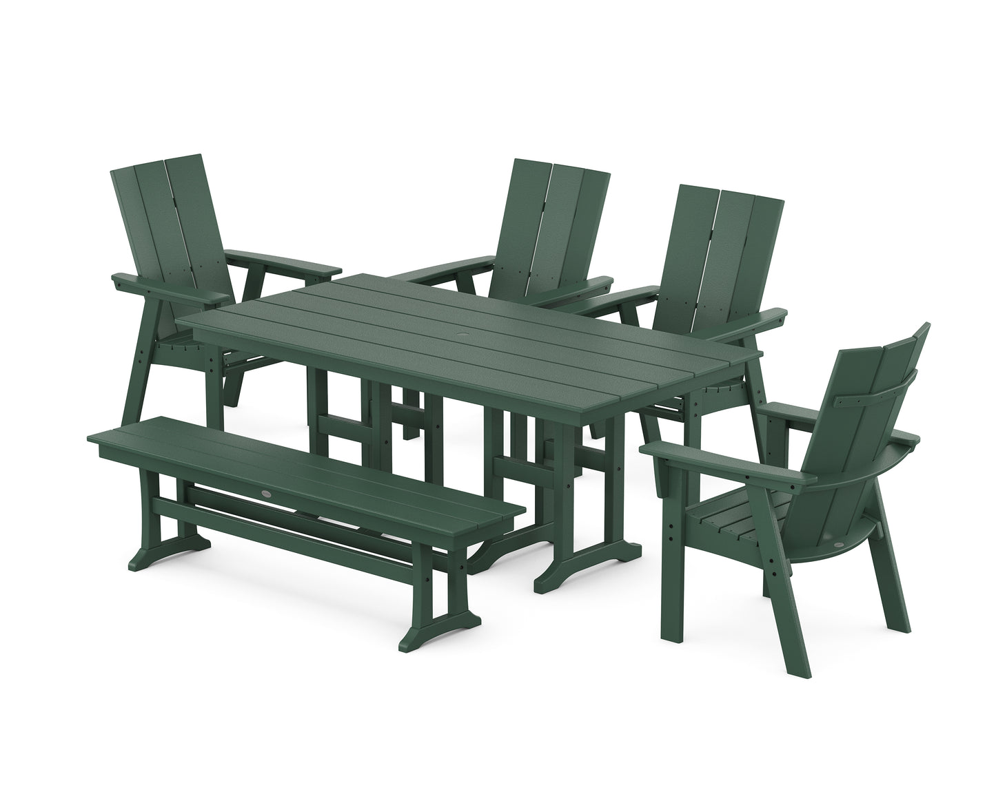 Modern Curveback Adirondack 6-Piece Farmhouse Dining Set with Bench