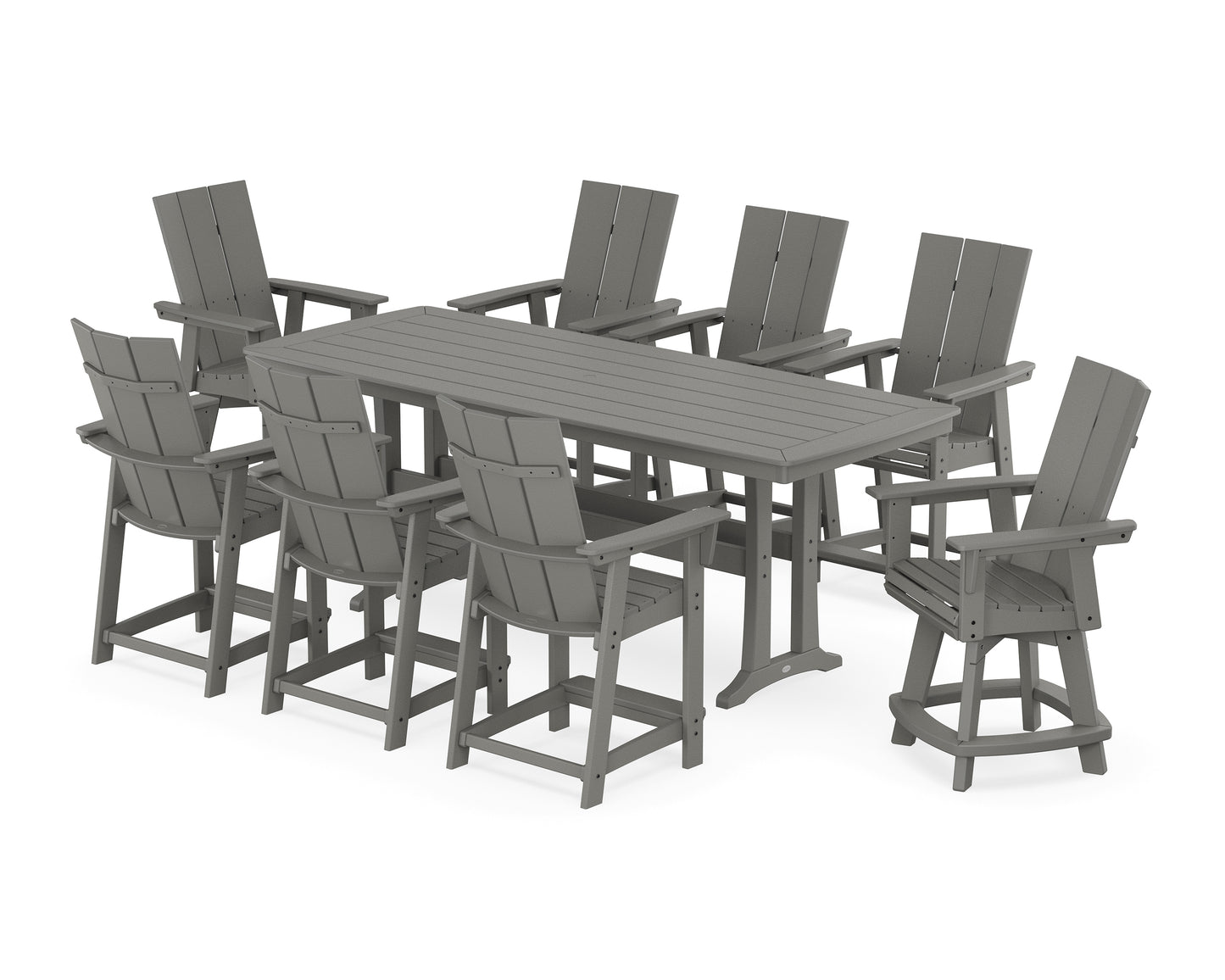 Modern Curveback Adirondack Swivel 9-Piece Counter Set with Trestle Legs