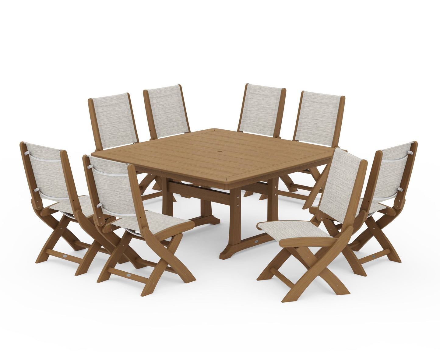 Coastal Folding Side Chair 9-Piece Dining Set with Trestle Legs