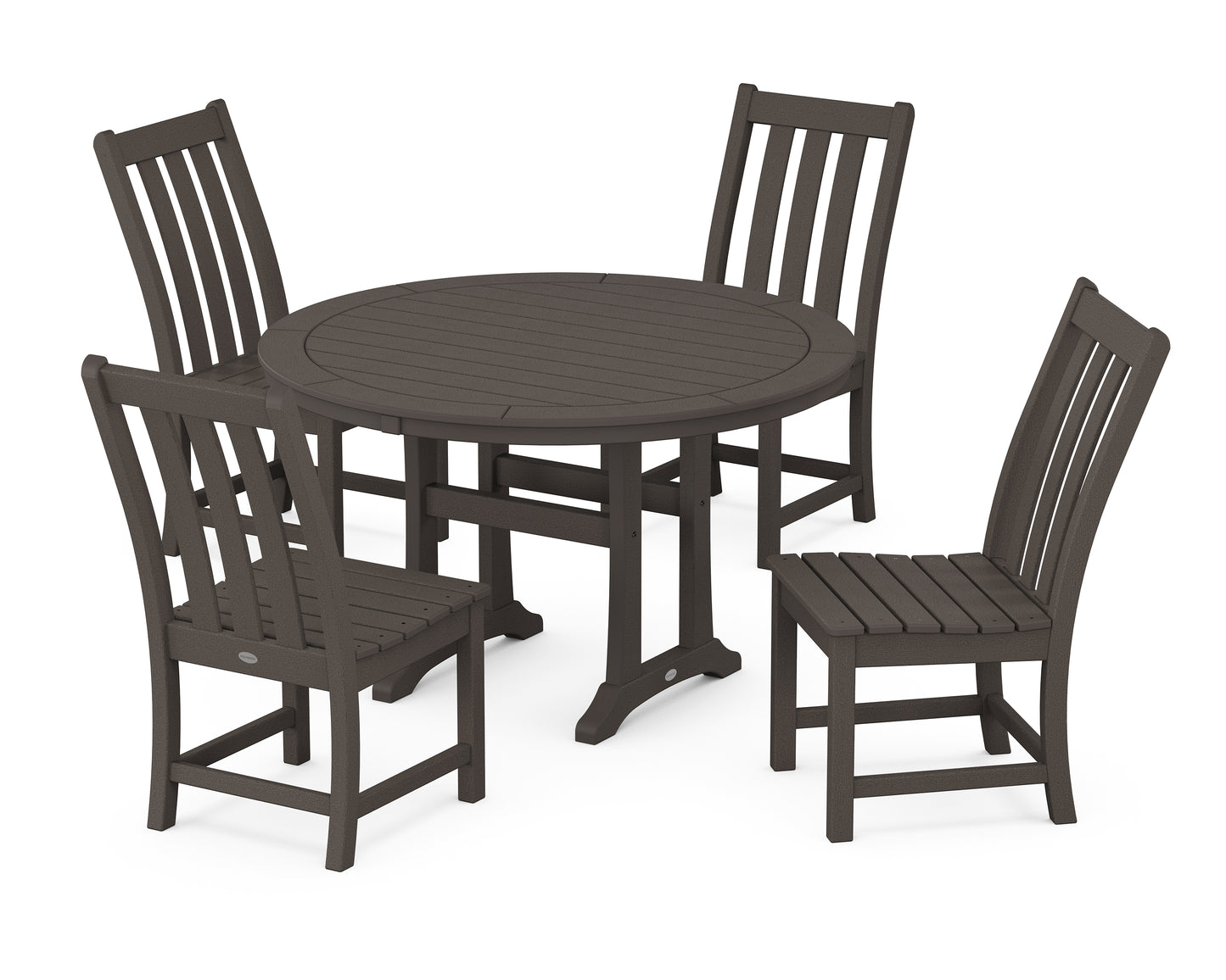 Vineyard Side Chair 5-Piece Round Dining Set With Trestle Legs
