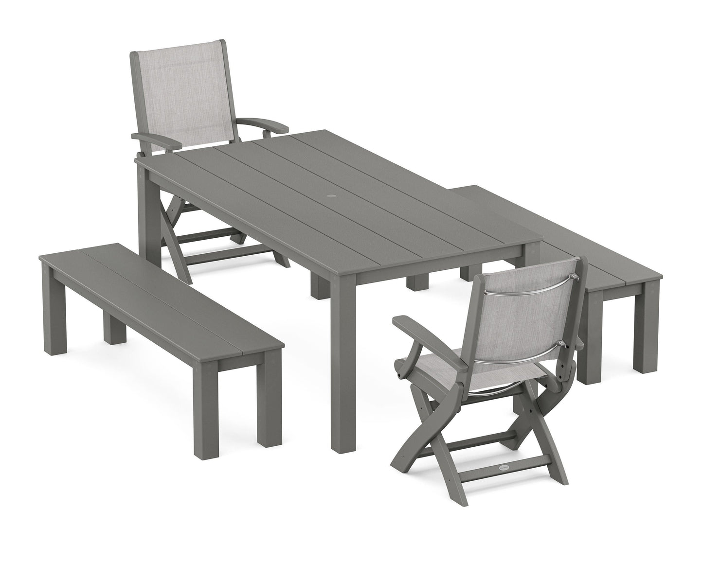 Coastal Folding Chair 5-Piece Parsons Dining Set with Benches