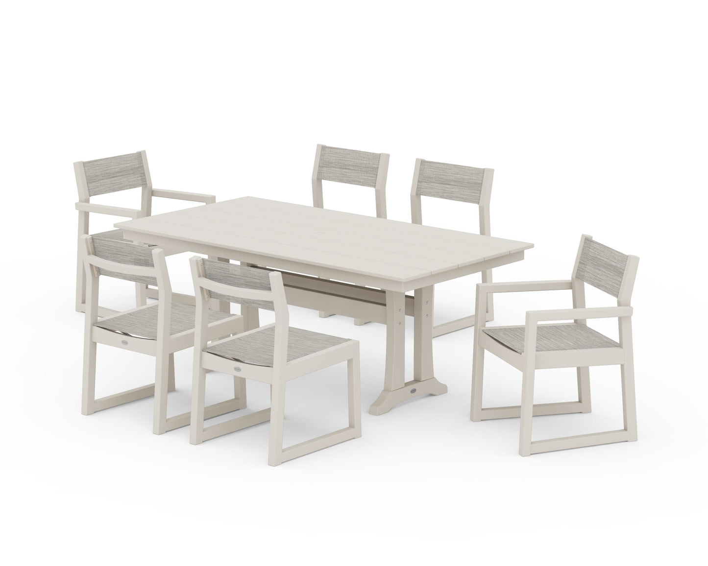 EDGE Sling 7-Piece Farmhouse Trestle Dining Set