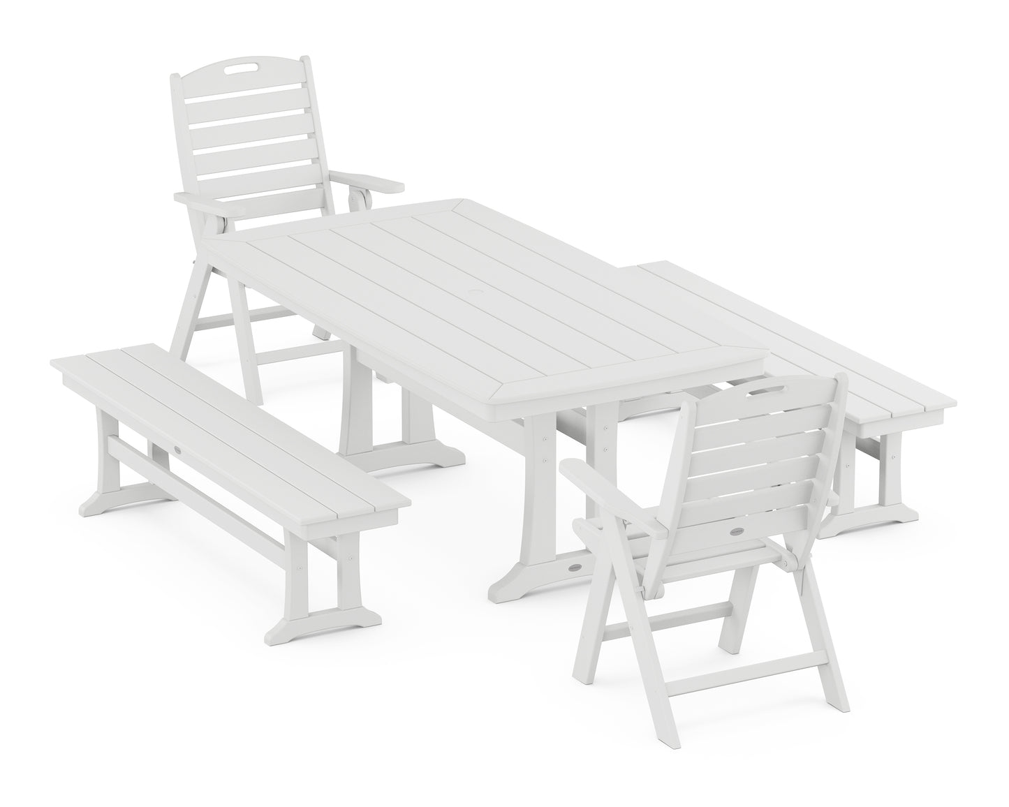 Nautical Folding Highback Chair 5-Piece Dining Set with Trestle Legs and Benches