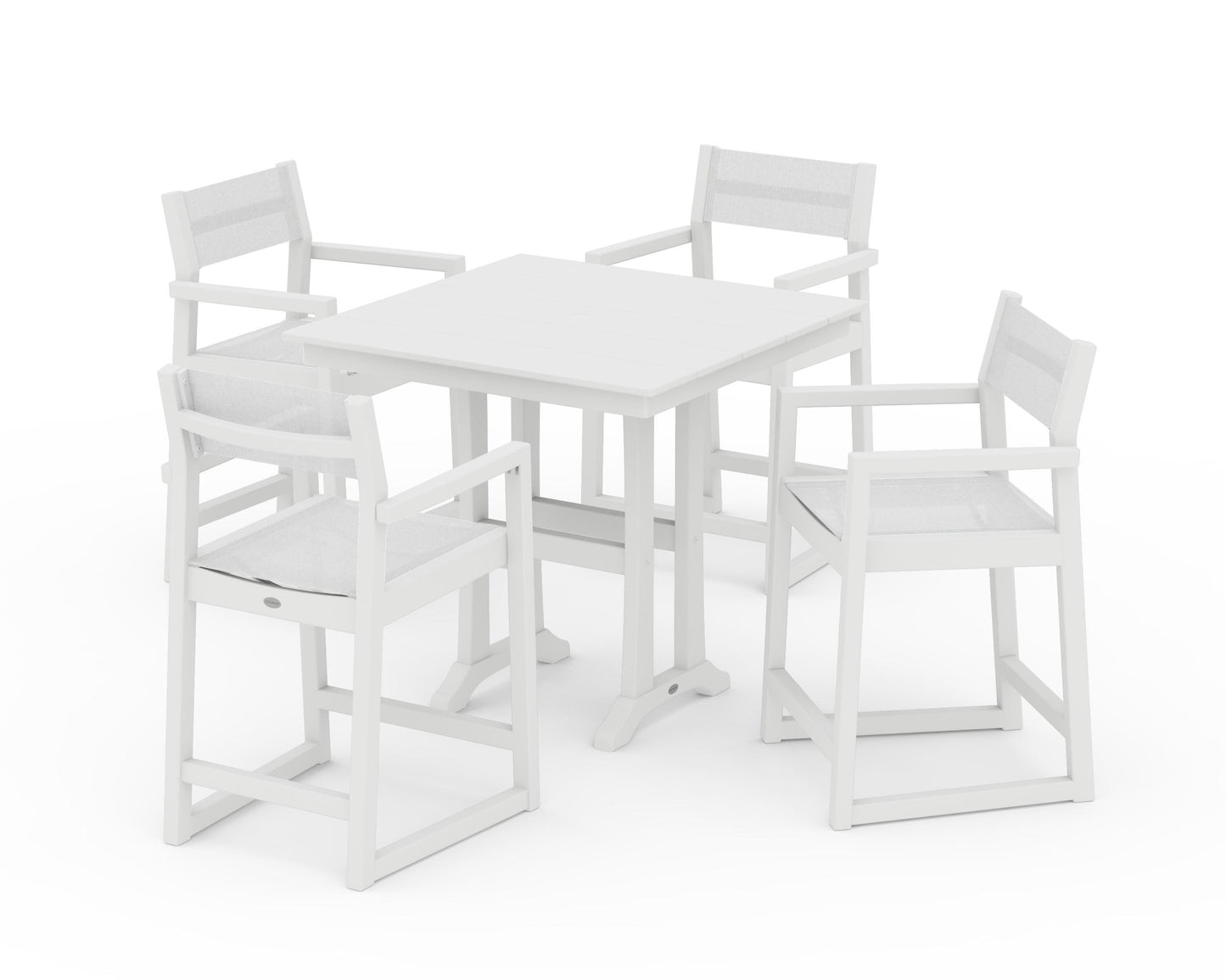 EDGE Sling Arm Chair 5-Piece Farmhouse Counter Set with Trestle Legs