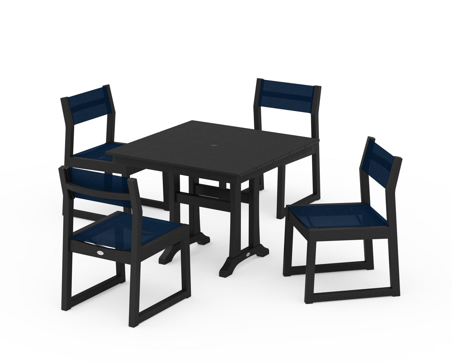 EDGE Sling 5-Piece Farmhouse Trestle Side Chair Dining Set