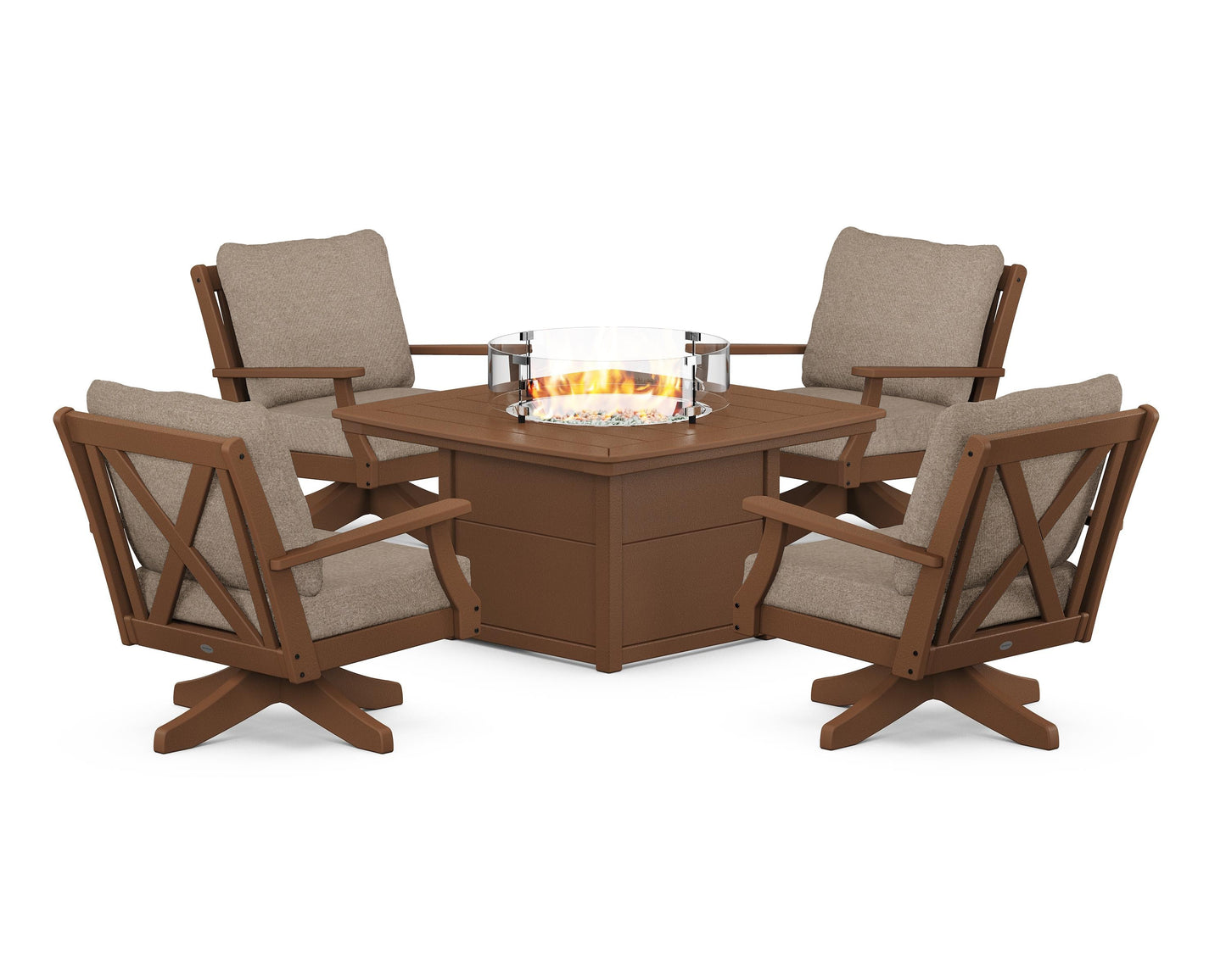 Braxton 5-Piece Deep Seating Swivel Conversation Set with Fire Pit Table