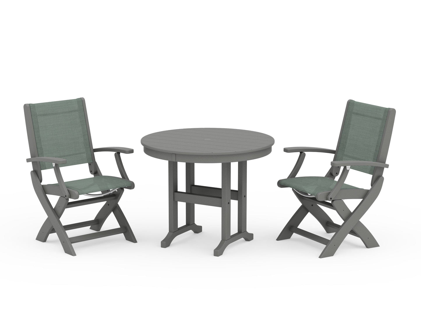 Coastal Folding Chair 3-Piece Round Dining Set