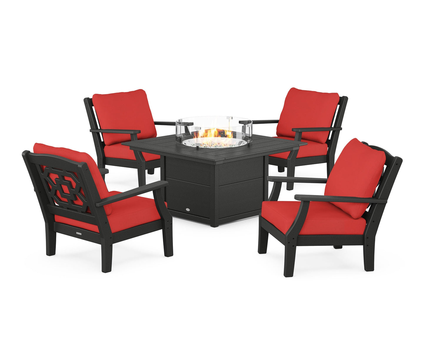 Chinoiserie 5-Piece Deep Seating Set with Fire Pit Table