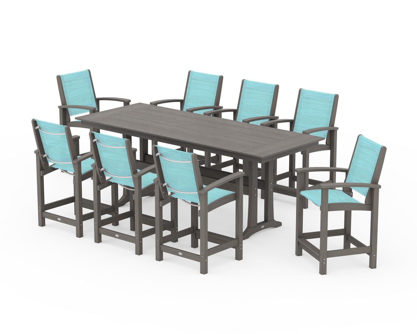 Coastal 9-Piece Farmhouse Counter Set with Trestle Legs