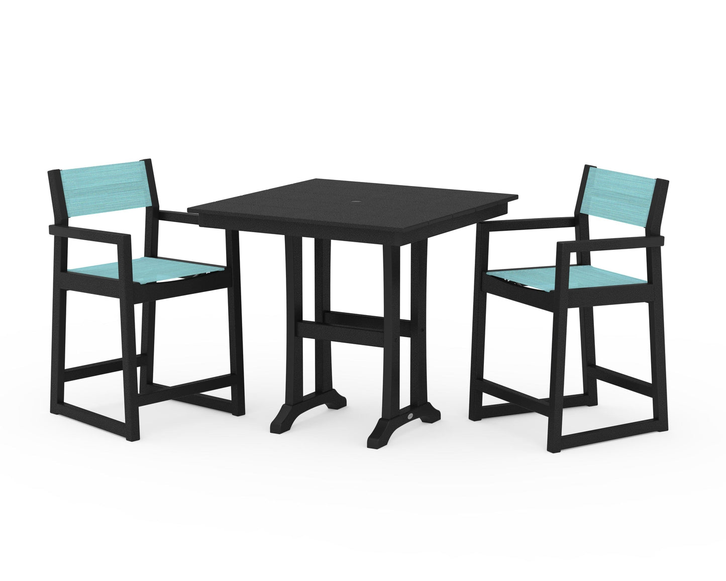 EDGE Sling Arm Chair 3-Piece Farmhouse Counter Set with Trestle Legs