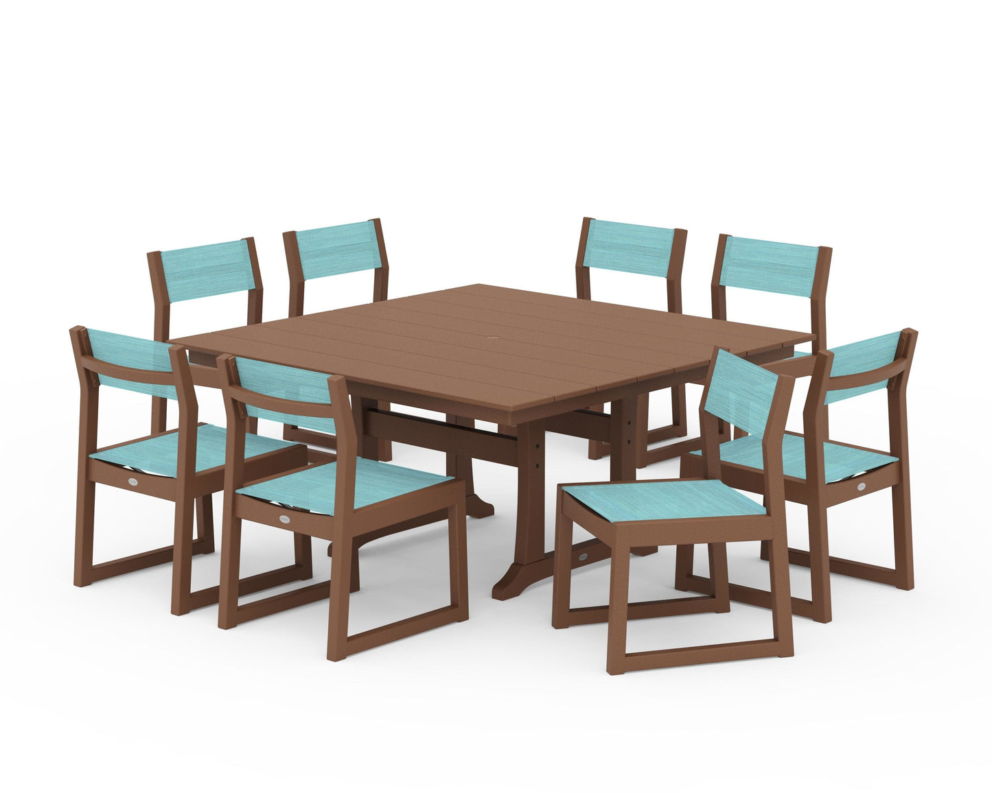 EDGE Sling Side Chair 9-Piece Farmhouse Trestle Dining Set