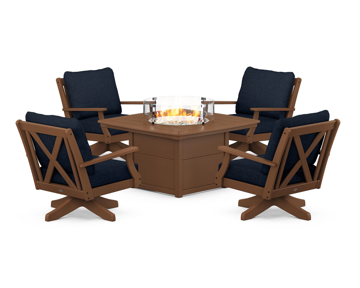 Braxton 5-Piece Deep Seating Swivel Conversation Set with Fire Pit Table