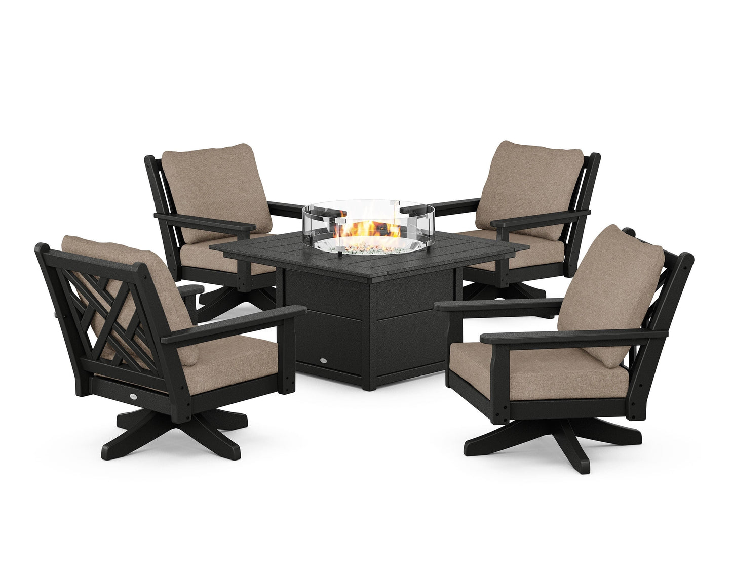 Chippendale 5-Piece Deep Seating Swivel Conversation Set with Fire Pit Table