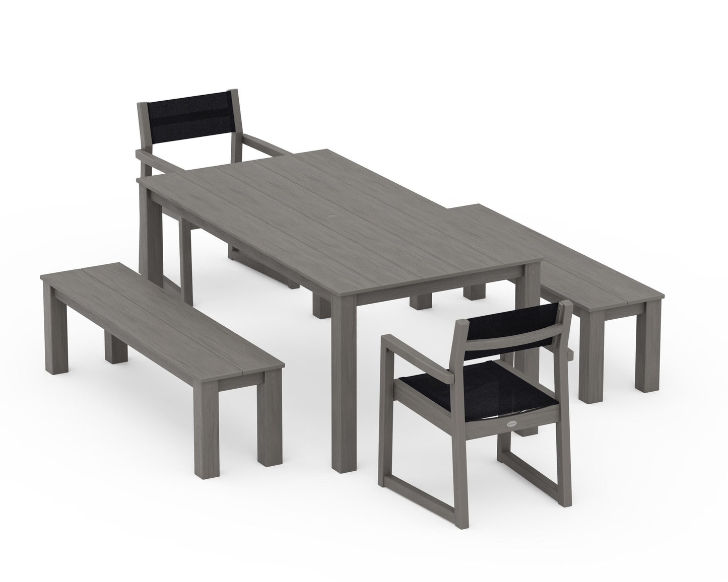 EDGE Sling Arm Chair 5-Piece Parsons Dining Set with Benches