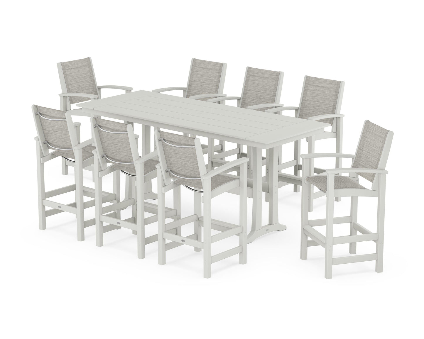 Coastal 9-Piece Farmhouse Bar Set with Trestle Legs