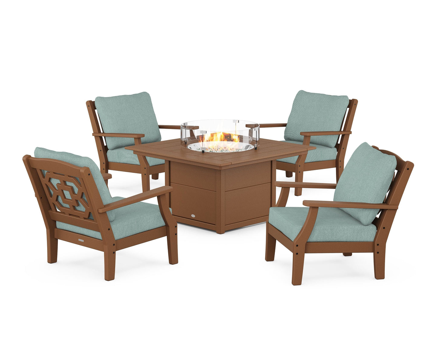 Chinoiserie 5-Piece Deep Seating Set with Fire Pit Table