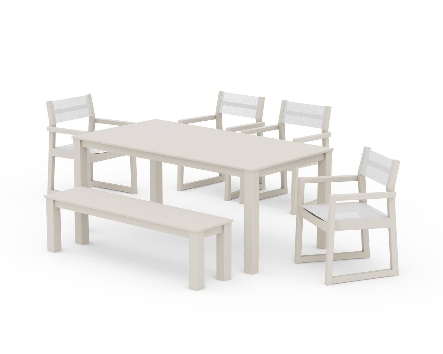 EDGE Sling Arm Chair 6-Piece Parsons Dining Set with Bench