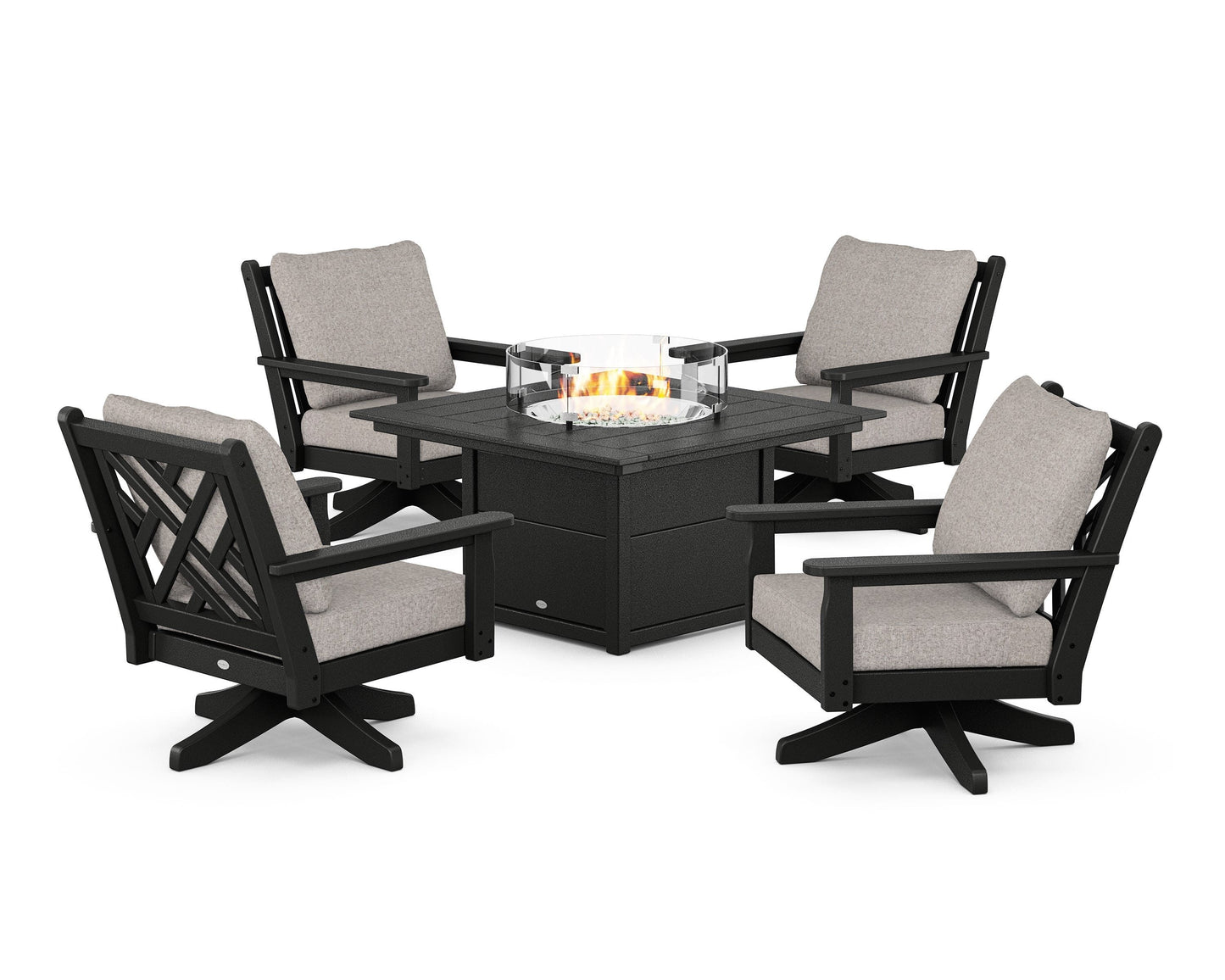 Chippendale 5-Piece Deep Seating Swivel Conversation Set with Fire Pit Table