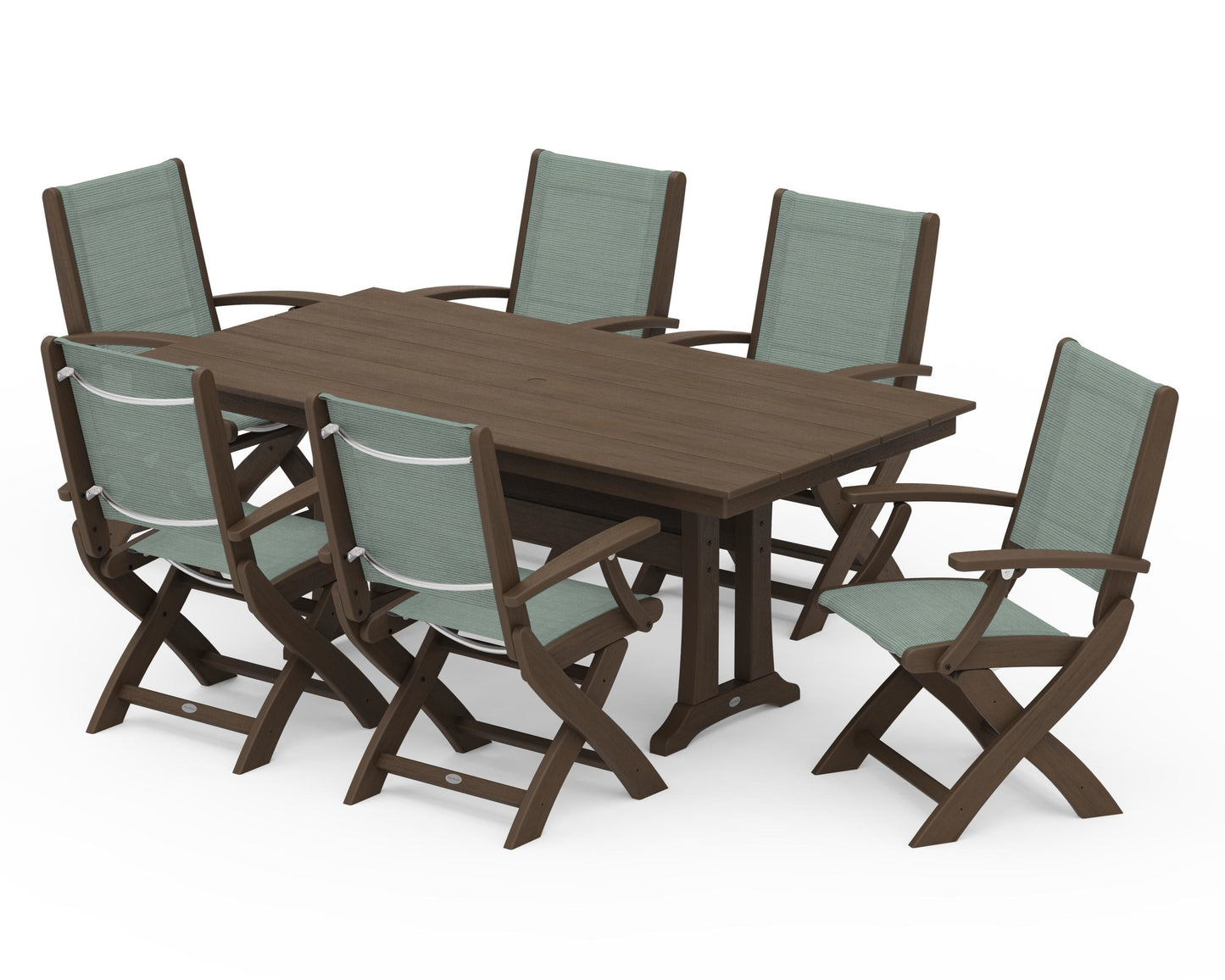 Coastal Folding Arm Chair 7-Piece Farmhouse Dining Set with Trestle Legs