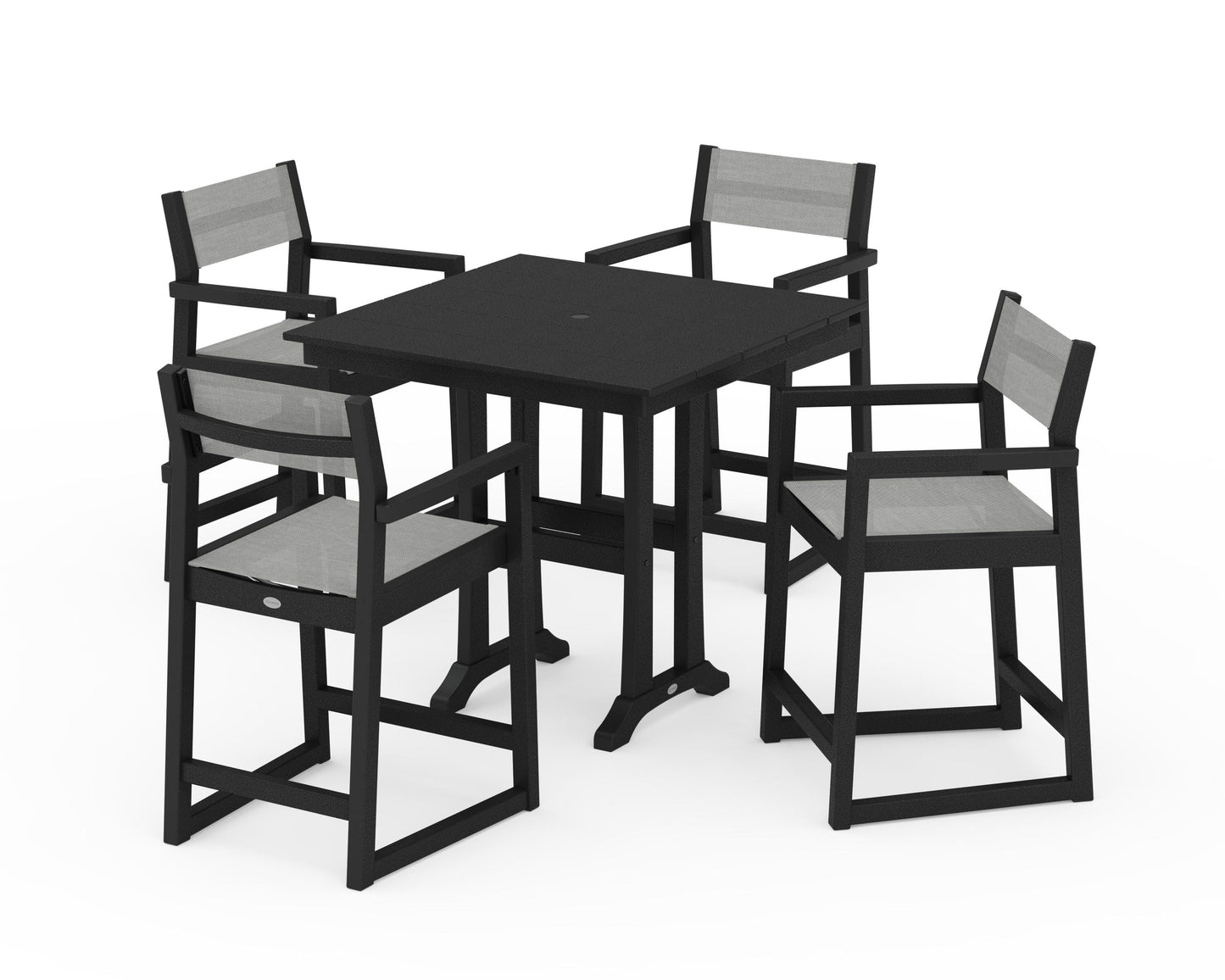 EDGE Sling Arm Chair 5-Piece Farmhouse Counter Set with Trestle Legs