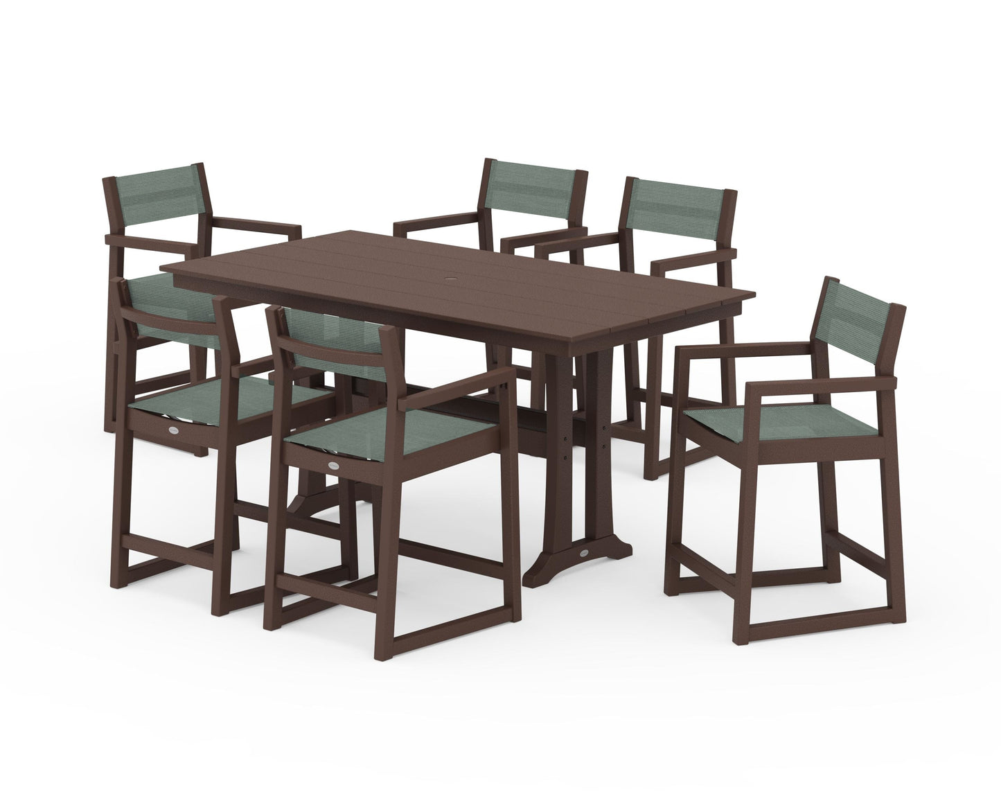 EDGE Sling Arm Chair 7-Piece Farmhouse Counter Set with Trestle Legs