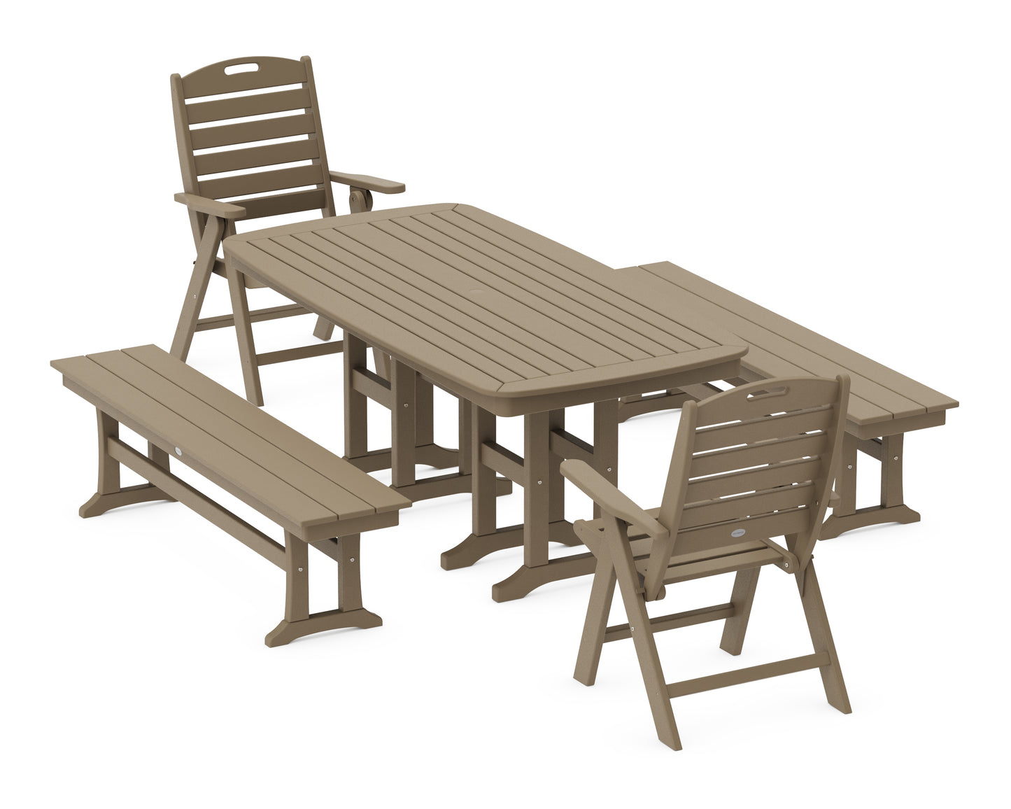 Nautical Highback 5-Piece Dining Set with Benches
