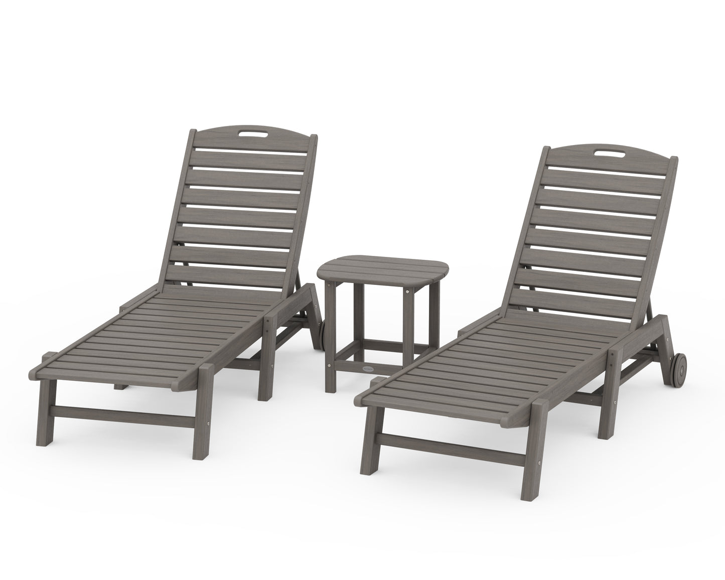 Nautical 3-Piece Chaise Lounge with Wheels Set with South Beach 18" Side Table