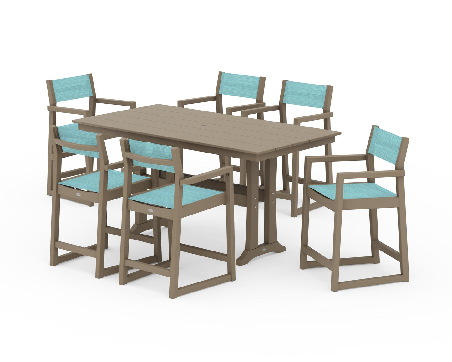 EDGE Sling Arm Chair 7-Piece Farmhouse Counter Set with Trestle Legs