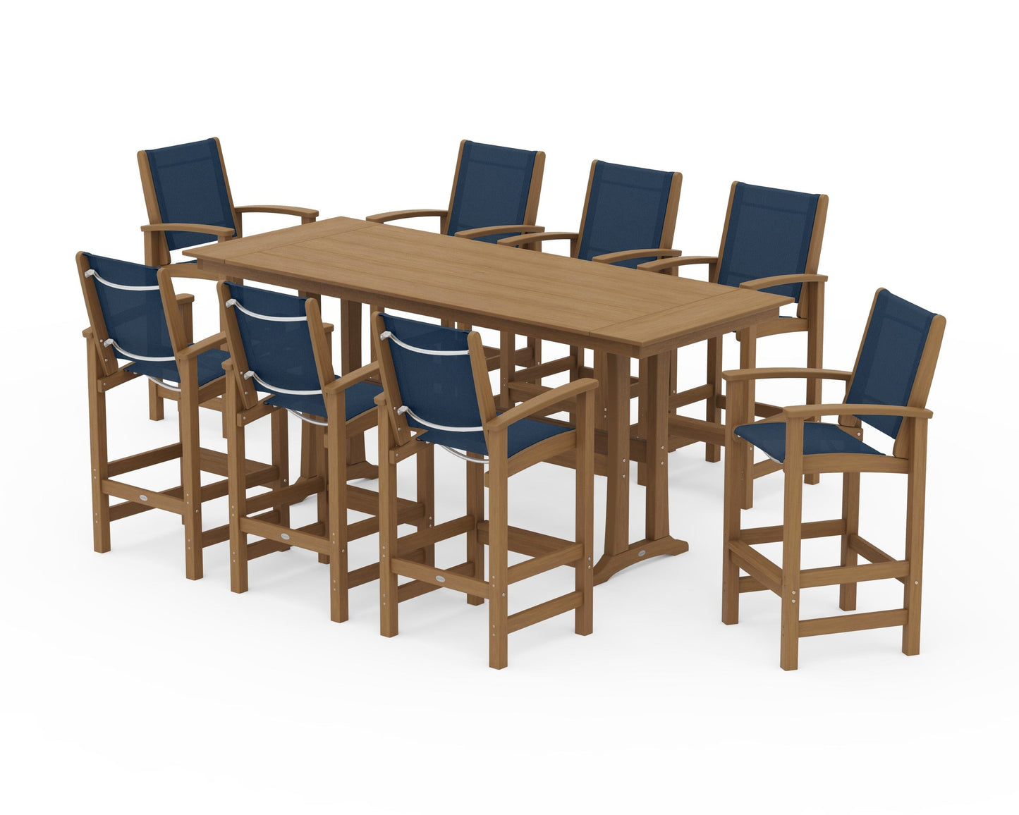 Coastal 9-Piece Farmhouse Bar Set with Trestle Legs
