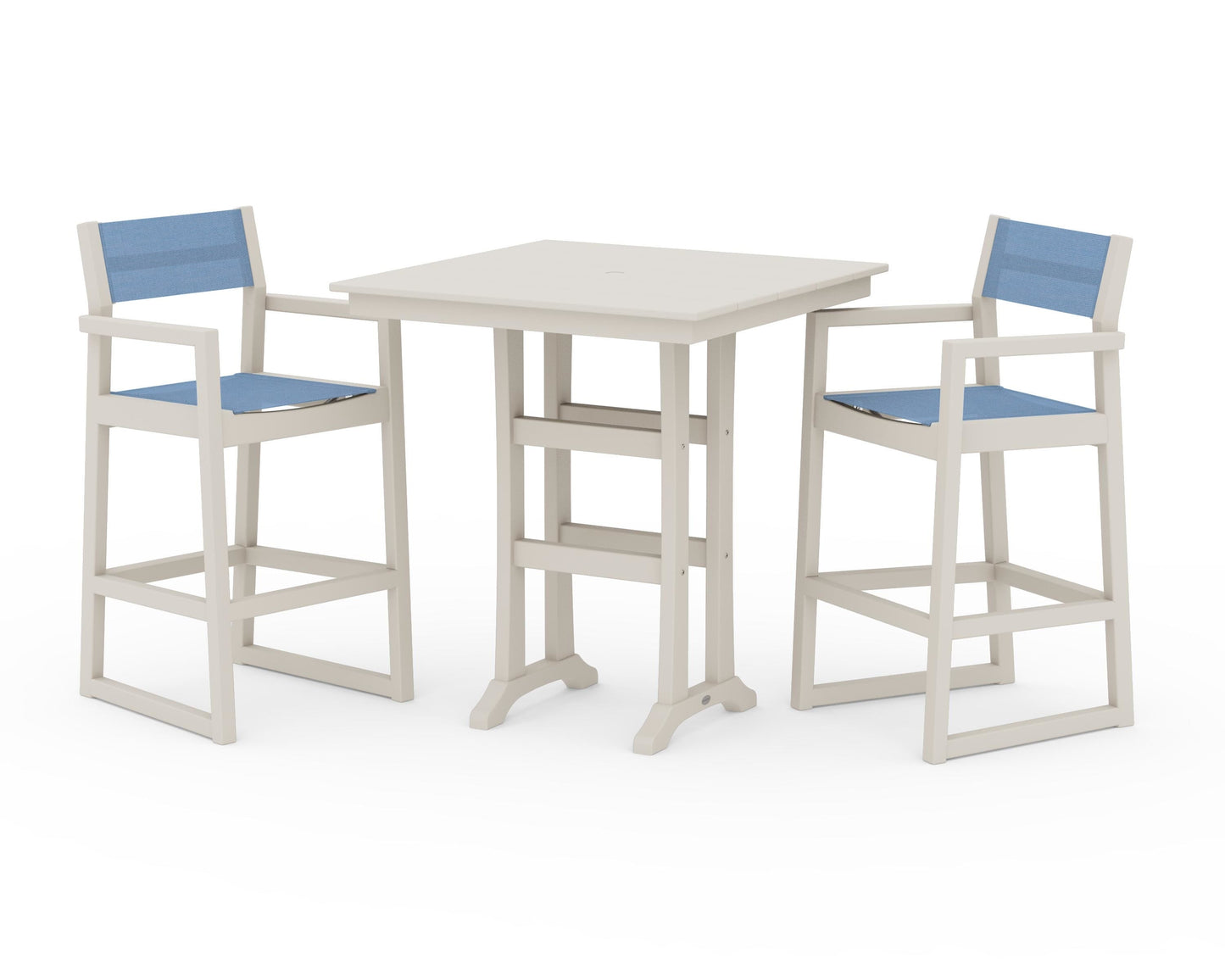 EDGE Sling Arm Chair 3-Piece Farmhouse Bar Set with Trestle Legs