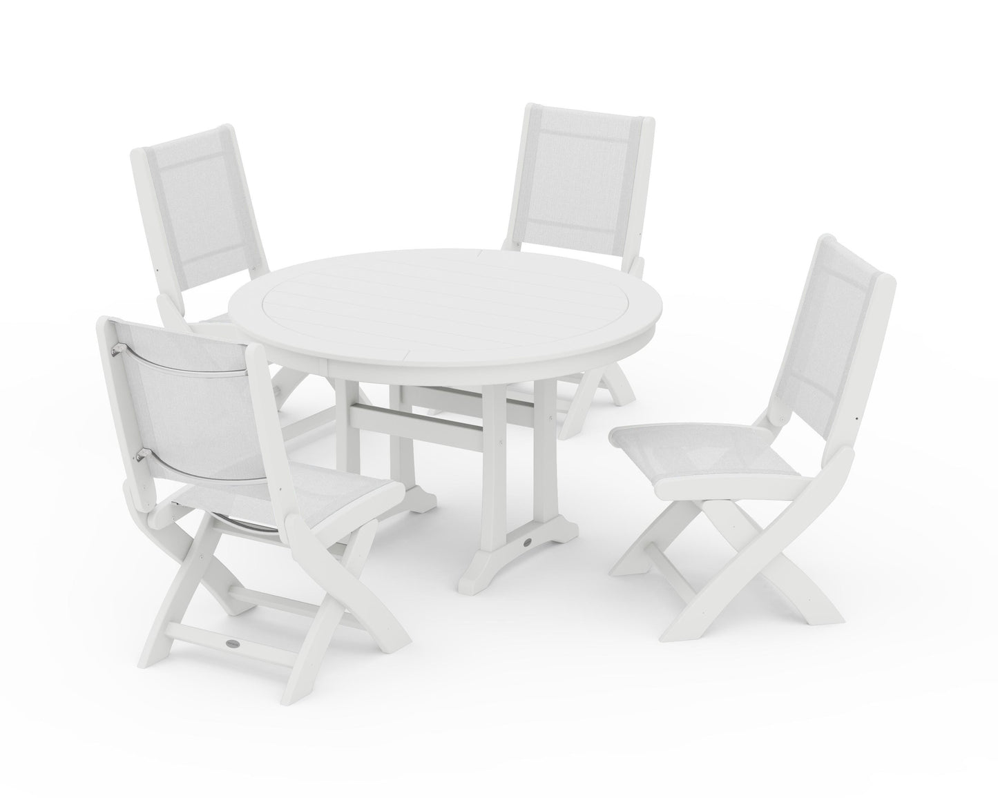 Coastal Folding Side Chair 5-Piece Round Dining Set With Trestle Legs