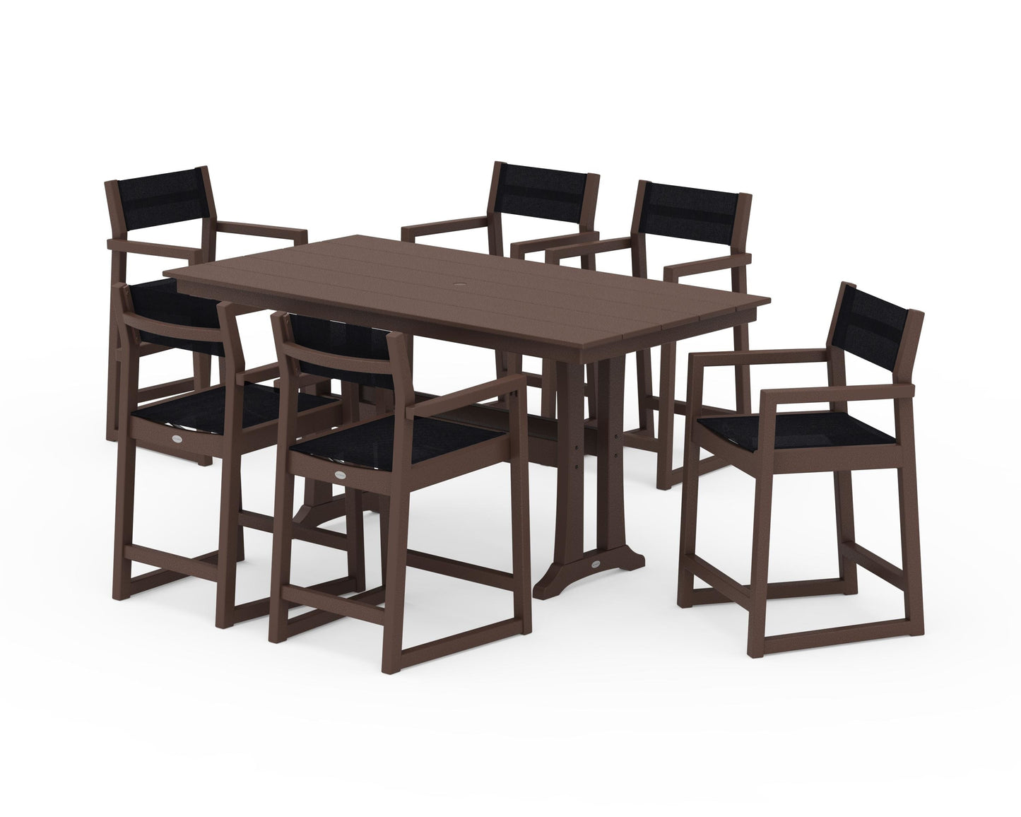 EDGE Sling Arm Chair 7-Piece Farmhouse Counter Set with Trestle Legs