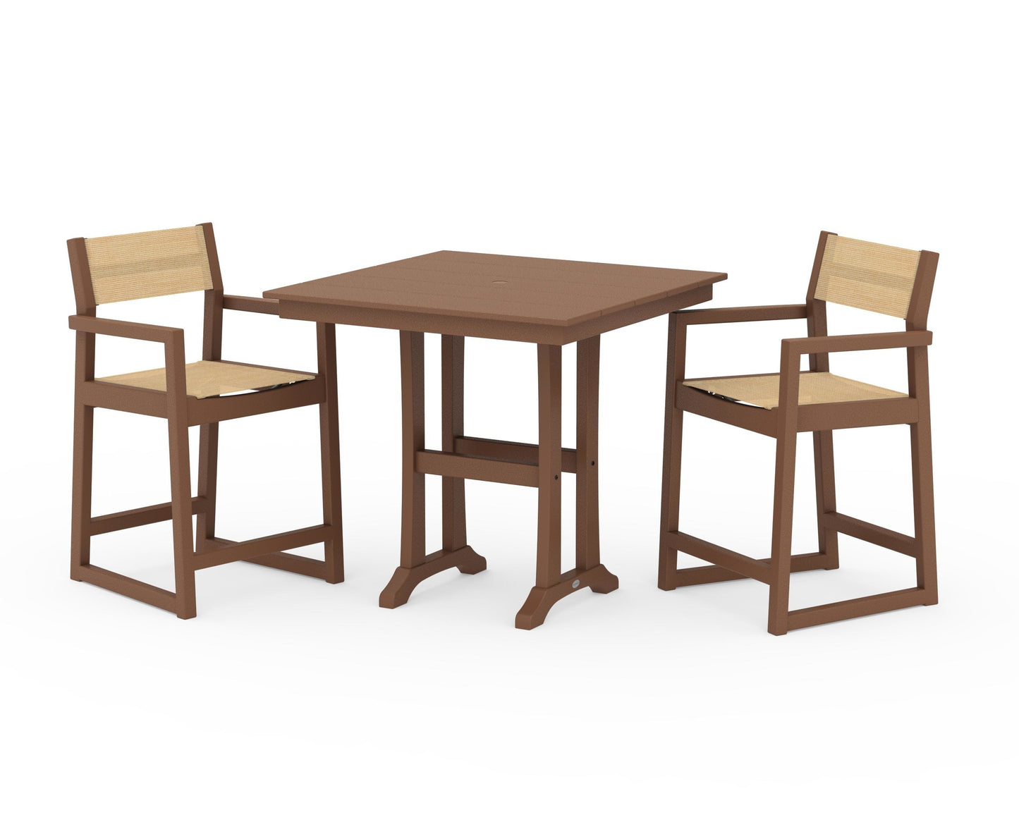 EDGE Sling Arm Chair 3-Piece Farmhouse Counter Set with Trestle Legs