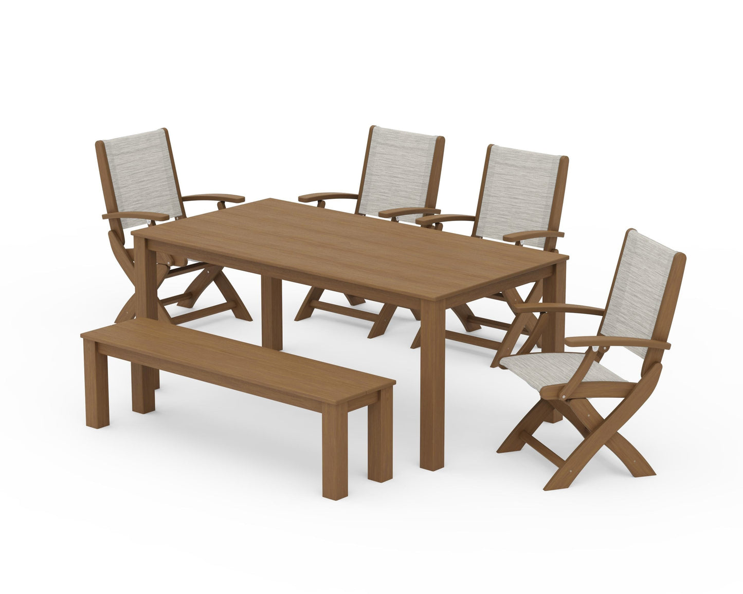 Coastal Folding Chair 6-Piece Parsons Dining Set with Bench