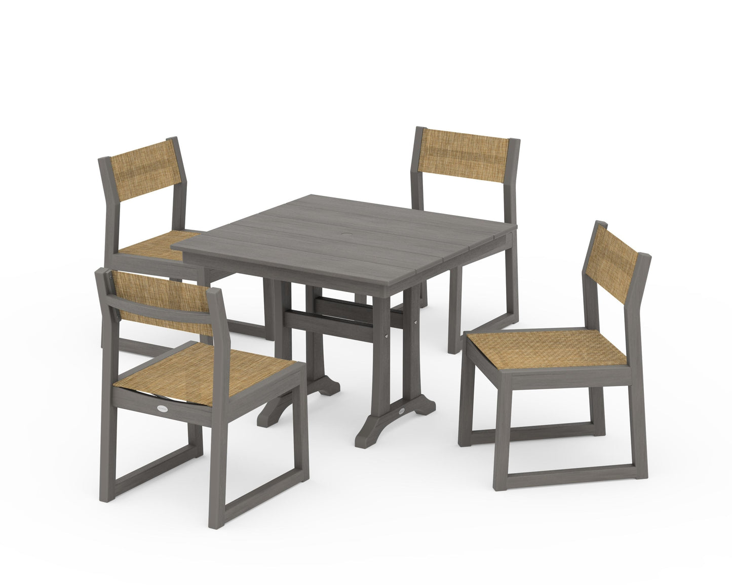 EDGE Sling 5-Piece Farmhouse Trestle Side Chair Dining Set