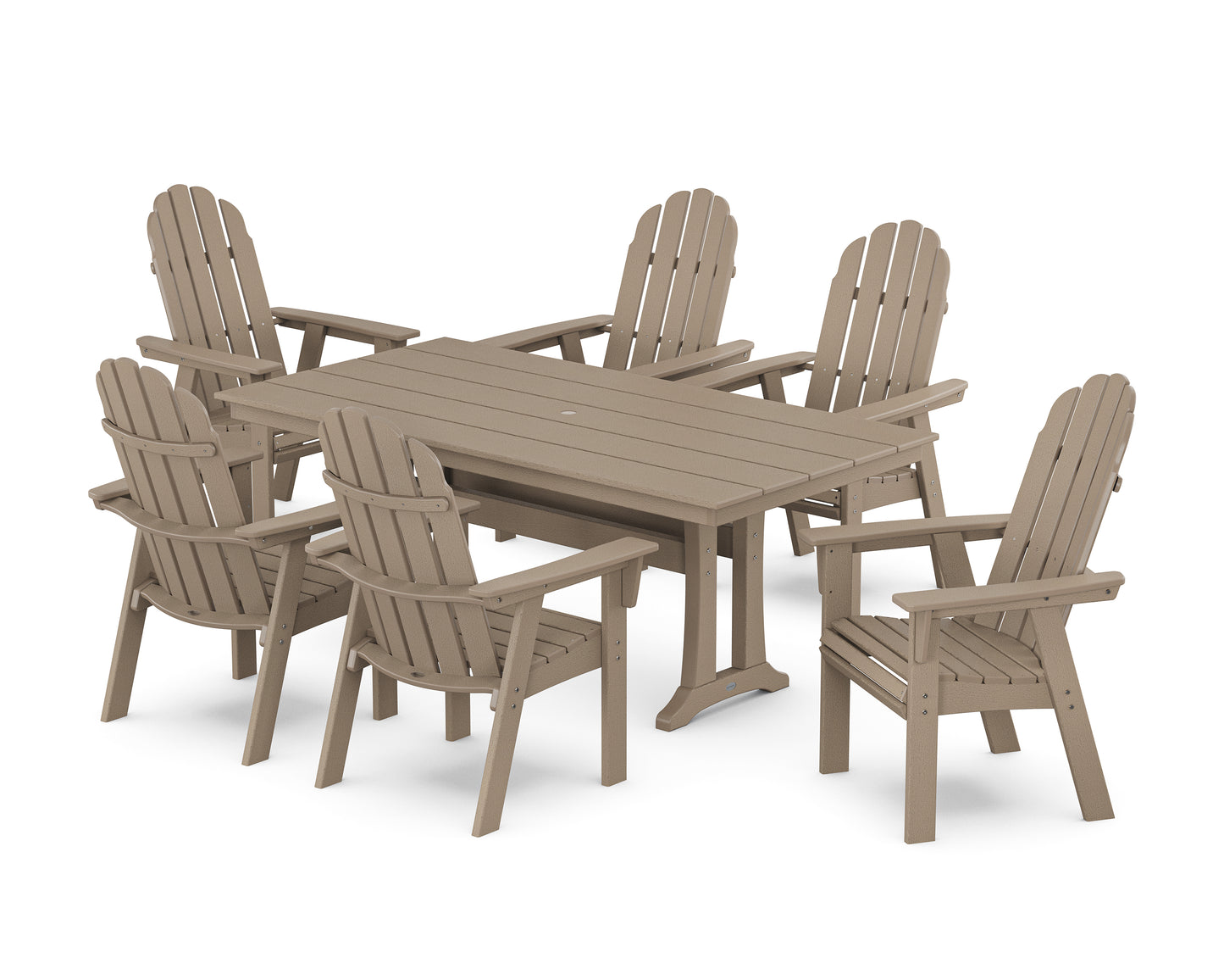 Vineyard Curveback Adirondack Chair 7-Piece Farmhouse Dining Set with Trestle Legs