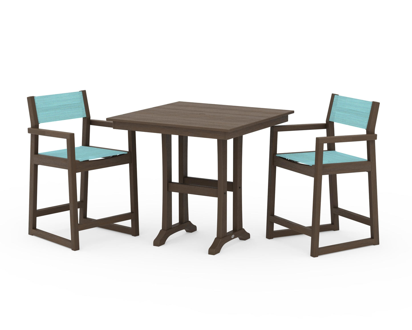 EDGE Sling Arm Chair 3-Piece Farmhouse Counter Set with Trestle Legs