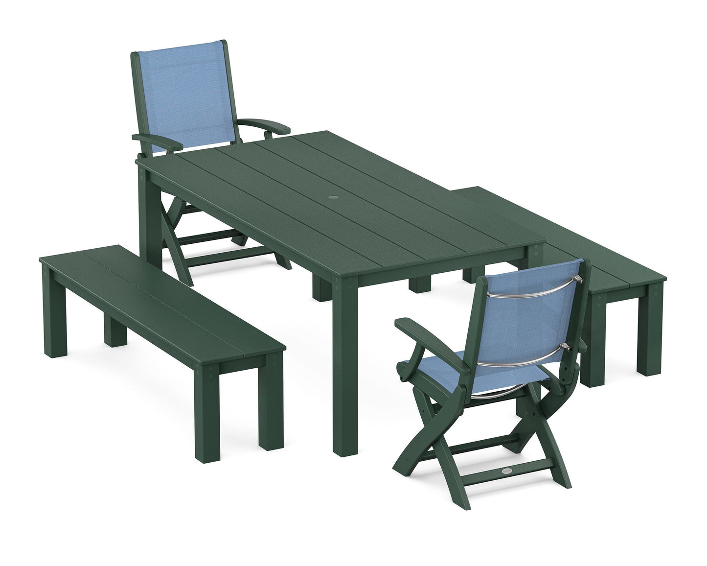 Coastal Folding Chair 5-Piece Parsons Dining Set with Benches